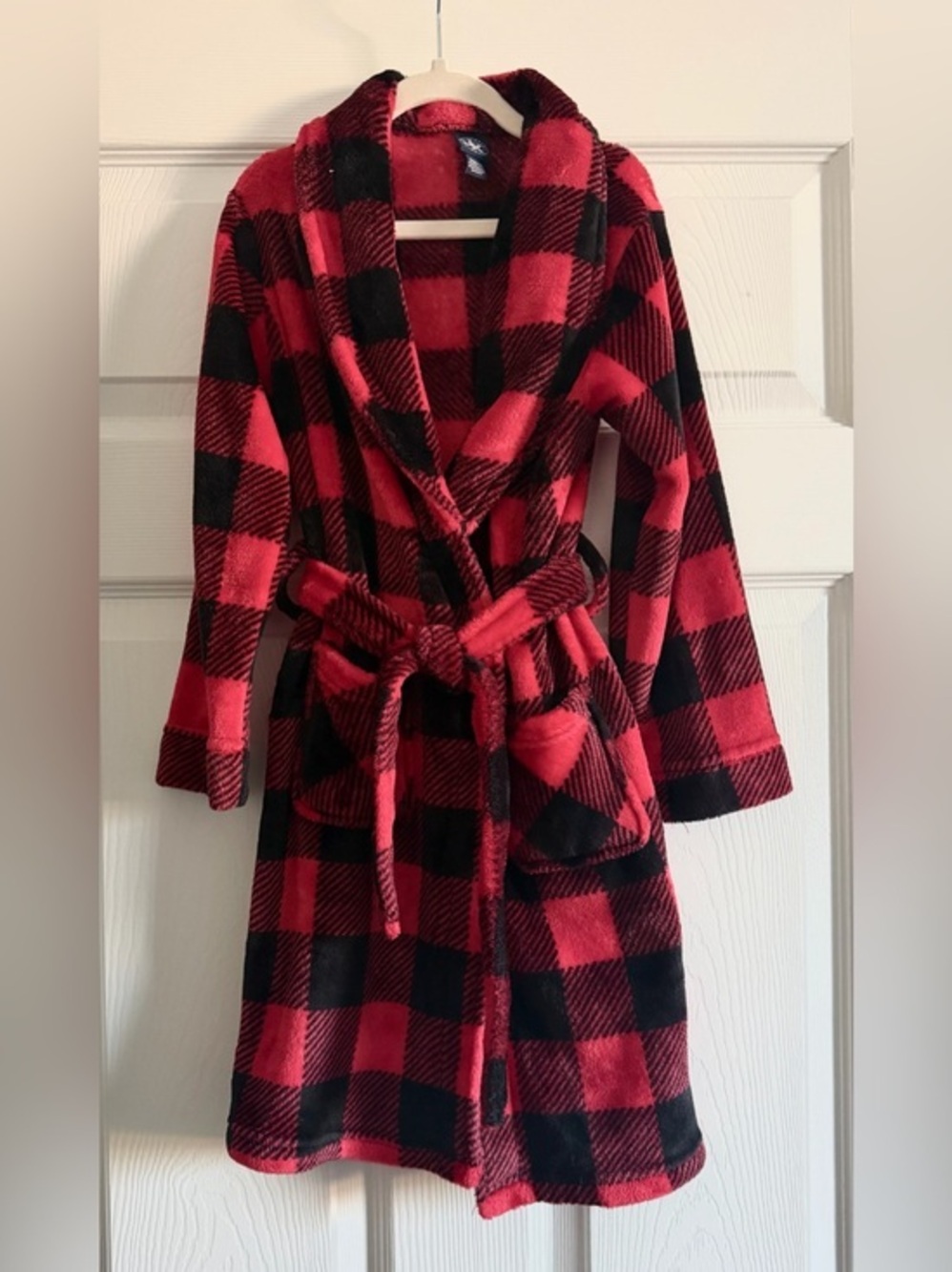 Kids Red and Black Buffalo Plaid Fleece Robe